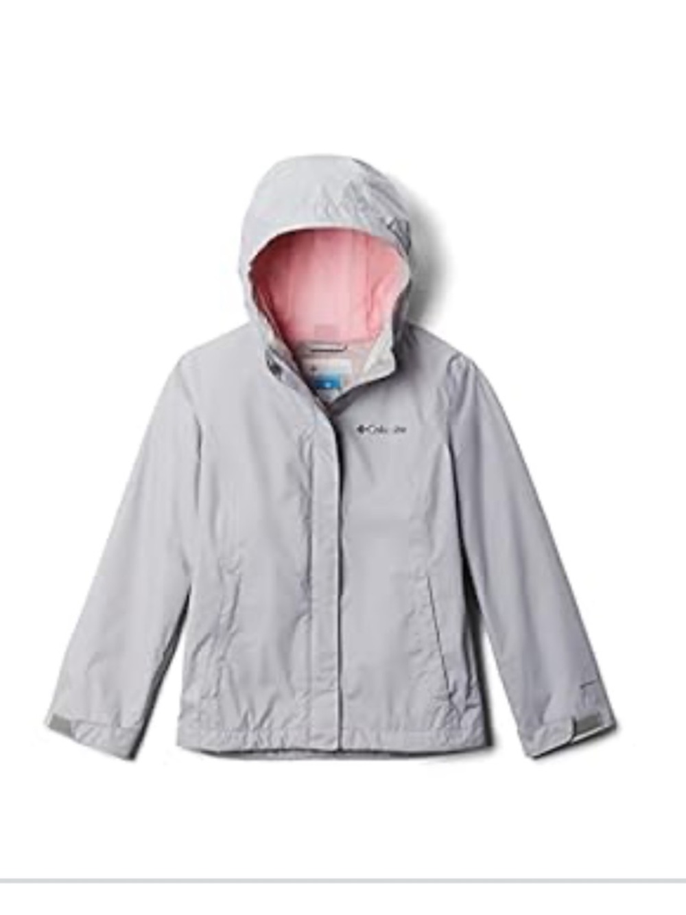 Columbia Light Gray Arcadia Kids' Raincoat with Pink Hood Lining